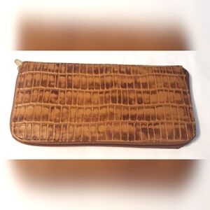 Mario's Genuine Leather Crocodile Embossed Tan Brown Wallet Western